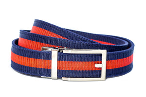 Blue Red Striped Canvas Strap-Shiny Finish Buckle