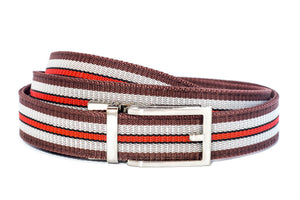 Brown White Red Striped Canvas Strap-Shiny Finish Buckle