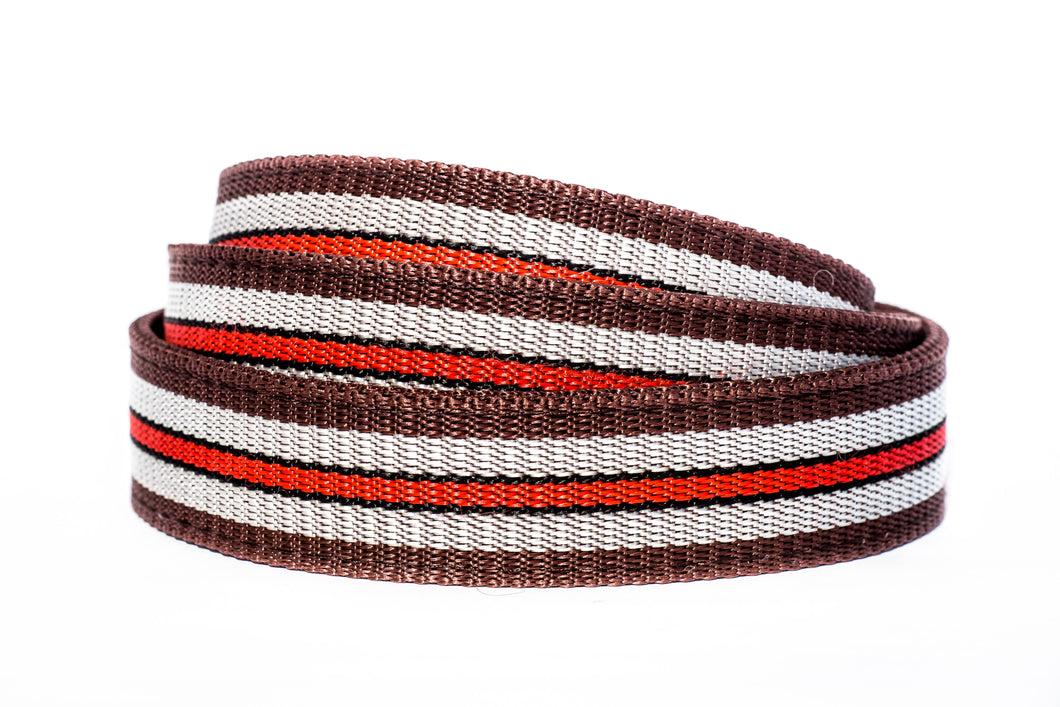 BrownWhiteRedStripedCanvasStrap